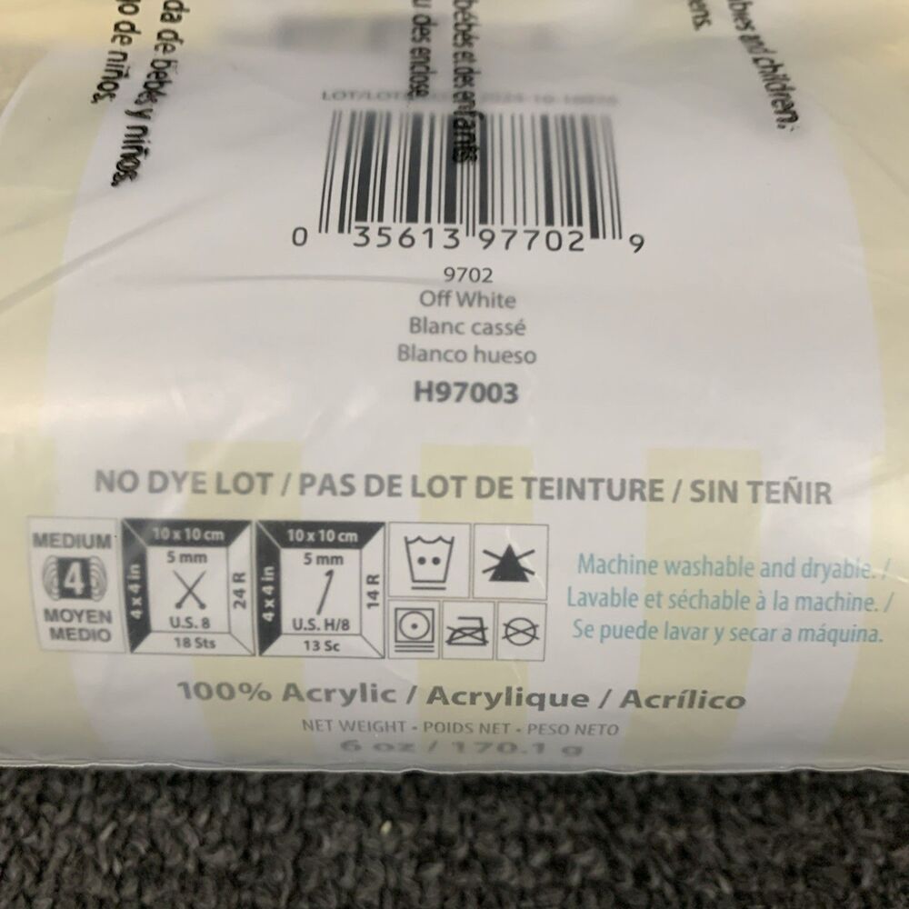 Yarnspirations Caron Simply Soft Off White 100% Acrylic Yarn 3 Skeins - Picture 6 of 6